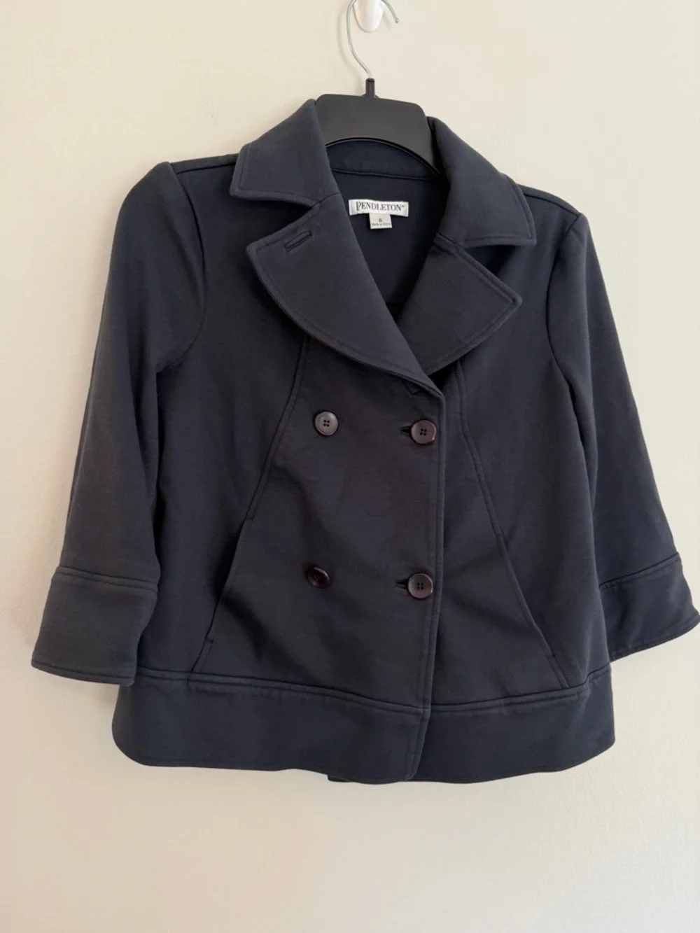 Pendleton Navy Double Breasted Jacket Size 6 Stretch Blazer